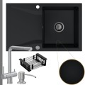 Czarny zlew OBSIDIAN 1KDO syfon grafitowy automatyczny z pokrętłem stalowe akcesoria.jpg