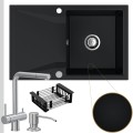 Czarny zlew OBSIDIAN 1KDO syfon srebrny automatyczny z przyciskiem stalowe akcesoria.jpg