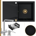 Czarny zlew OBSIDIAN 1KDO syfon złoty automatyczny z pokrętłem stalowe akcesoria.jpg