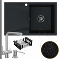 Czarny metalik zlew obsidian 1kdo syfon grafitowy manualny stalowe akcesoria