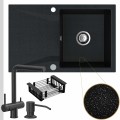 Czarny metalik zlew obsidian 1kdo syfon srebrny automatyczny z przyciskiem karbon akcesoria