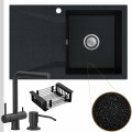 Czarny metalik zlew obsidian 1kdo syfon srebrny klik klak karbon akcesoria