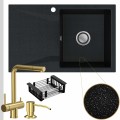 Czarny metalik zlew obsidian 1kdo syfon srebrny klik klak złote akcesoria