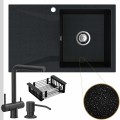Czarny metalik zlew obsidian 1kdo syfon srebrny manualny karbon akcesoria