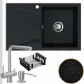 Czarny metalik zlew obsidian 1kdo syfon srebrny manualny stalowe akcesoria