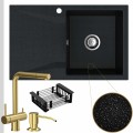 Czarny metalik zlew obsidian 1kdo syfon srebrny manualny złote akcesoria