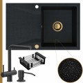 Czarny metalik zlew obsidian 1kdo syfon złoty automatyczny z pokrętłem karbon akcesoria