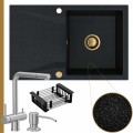 Czarny metalik zlew obsidian 1kdo syfon złoty automatyczny z pokrętłem stalowe akcesoria