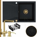 Czarny metalik zlew obsidian 1kdo syfon złoty automatyczny z pokrętłem złote akcesoria