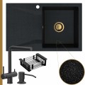 Czarny metalik zlew obsidian 1kdo syfon złoty manualny karbon akcesoria