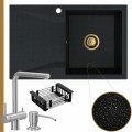 Czarny metalik zlew obsidian 1kdo syfon złoty manualny stalowe akcesoria