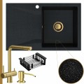 Czarny metalik zlew obsidian 1kdo syfon złoty manualny złote akcesoria
