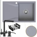 Szary zlew obsidian 1kdo syfon srebrny manualny karbon akcesoria