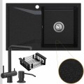 Grafitowy zlew obsidian 1kdo syfon srebrny manualny karbon akcesoria