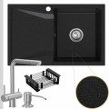 Grafitowy zlew obsidian 1kdo syfon srebrny manualny stalowe akcesoria