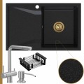 Grafitowy zlew obsidian 1kdo syfon złoty manualny stalowe akcesoria