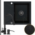 Zlew granitowy czarny metalik obsidian 1kko bateria czarna syfon grafitowy automatyczny z pokrętłem