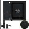 Zlew granitowy czarny metalik obsidian 1kko bateria czarna syfon grafitowy automatyczny z przyciskiem