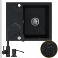 Zlew granitowy czarny metalik obsidian 1kko bateria czarna syfon srebrny automatyczny z pokrętłem
