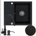 Zlew granitowy czarny metalik obsidian 1kko bateria czarna syfon srebrny automatyczny z przyciskiem