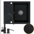 Zlew granitowy czarny metalik obsidian 1kko bateria czarna syfon srebrny manualny