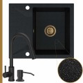 Zlew granitowy czarny metalik obsidian 1kko bateria czarna syfon złoty manualny