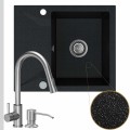 Zlew granitowy czarny metalik obsidian 1kko bateria stalowa srebrny automatyczny z przyciskiem