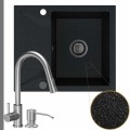 Zlew granitowy czarny metalik obsidian 1kko bateria stalowa syfon grafitowy automatyczny z przyciskiem
