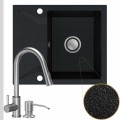 Zlew granitowy czarny metalik obsidian 1kko bateria stalowa syfon klik klak