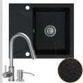 Zlew granitowy czarny metalik obsidian 1kko bateria stalowa syfon srebrny manualny