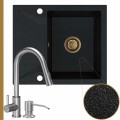 Zlew granitowy czarny metalik obsidian 1kko bateria stalowa syfon złoty manualny