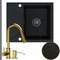 Zlew granitowy czarny metalik obsidian 1kko bateria złota syfon grafitowy manualny