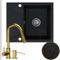 Zlew granitowy czarny metalik obsidian 1kko bateria złota syfon srebrny manualny