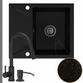 Zlew granitowy złoty metalik obsidian 1kko bateria czarna syfon grafitowy manualny