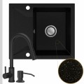 Zlew granitowy złoty metalik obsidian 1kko bateria czarna syfon klik klak