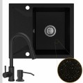 Zlew granitowy złoty metalik obsidian 1kko bateria czarna syfon srebrny manualny