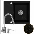 Zlew granitowy złoty metalik obsidian 1kko bateria stalowa syfon srebrny manualny