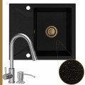 Zlew granitowy złoty metalik obsidian 1kko bateria stalowa syfon złoty manualny