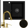 Zlew granitowy złoty metalik obsidian 1kko bateria złota syfon grafitowy manualny