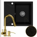 Zlew granitowy złoty metalik obsidian 1kko bateria złota syfon srebrny manualny