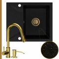 Zlew granitowy złoty metalik obsidian 1kko bateria złota syfon złoty manualny