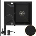 Zlew granitowy grafitowy obsidian 1kko bateria czarna syfon grafitowy automatyczny z pokrętłem