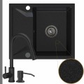 Zlew granitowy grafitowy obsidian 1kko bateria czarna syfon grafitowy automatyczny z przyciskiem