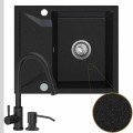 Zlew granitowy grafitowy obsidian 1kko bateria czarna syfon srebrny automatyczny z przyciskiem