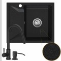 Zlew granitowy grafitowy obsidian 1kko bateria czarna syfon srebrny manualny
