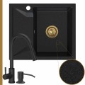 Zlew granitowy grafitowy obsidian 1kko bateria czarna syfon złoty manualny
