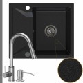 Zlew granitowy grafitowy obsidian 1kko bateria stalowa syfon grafitowy automatyczny z przyciskiem