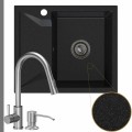 Zlew granitowy grafitowy obsidian 1kko bateria stalowa syfon grafitowy manualny