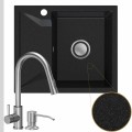 Zlew granitowy grafitowy obsidian 1kko bateria stalowa syfon srebrny klik klak