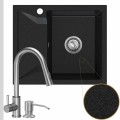 Zlew granitowy grafitowy obsidian 1kko bateria stalowa syfon srebrny manualny